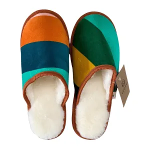 Velvet Stripe XL White Slippers