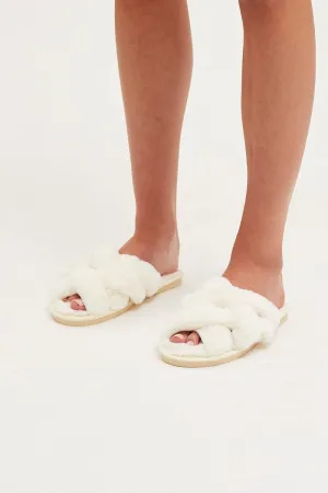 White Faux Fur Slippers