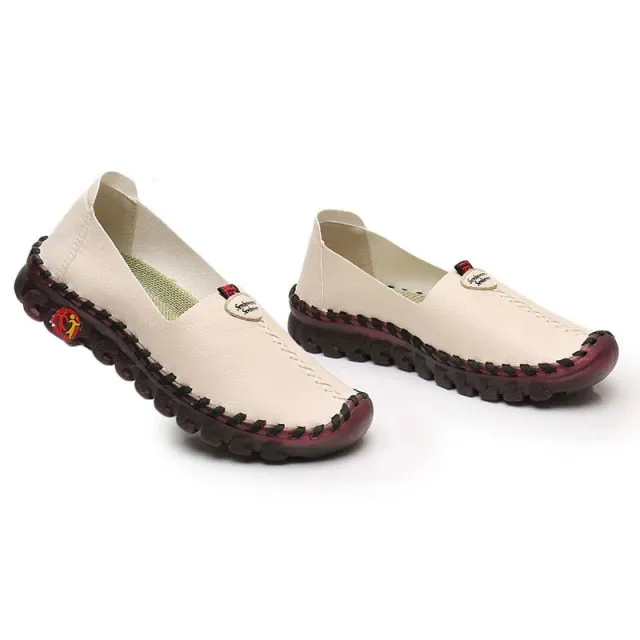Wide Fit Thick Sole Flats Korean Style Shoes For Women 2021 Leather Slip On Shoes Pregnant Woman Maternity Shoes Women's Loafers