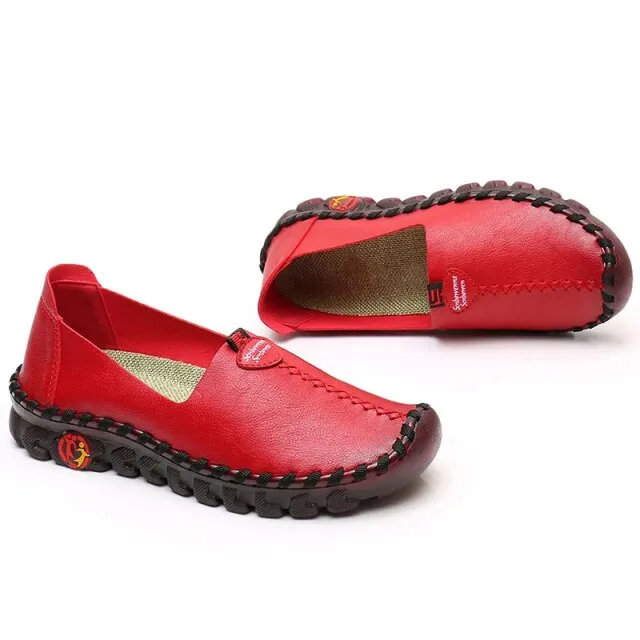Wide Fit Thick Sole Flats Korean Style Shoes For Women 2021 Leather Slip On Shoes Pregnant Woman Maternity Shoes Women's Loafers